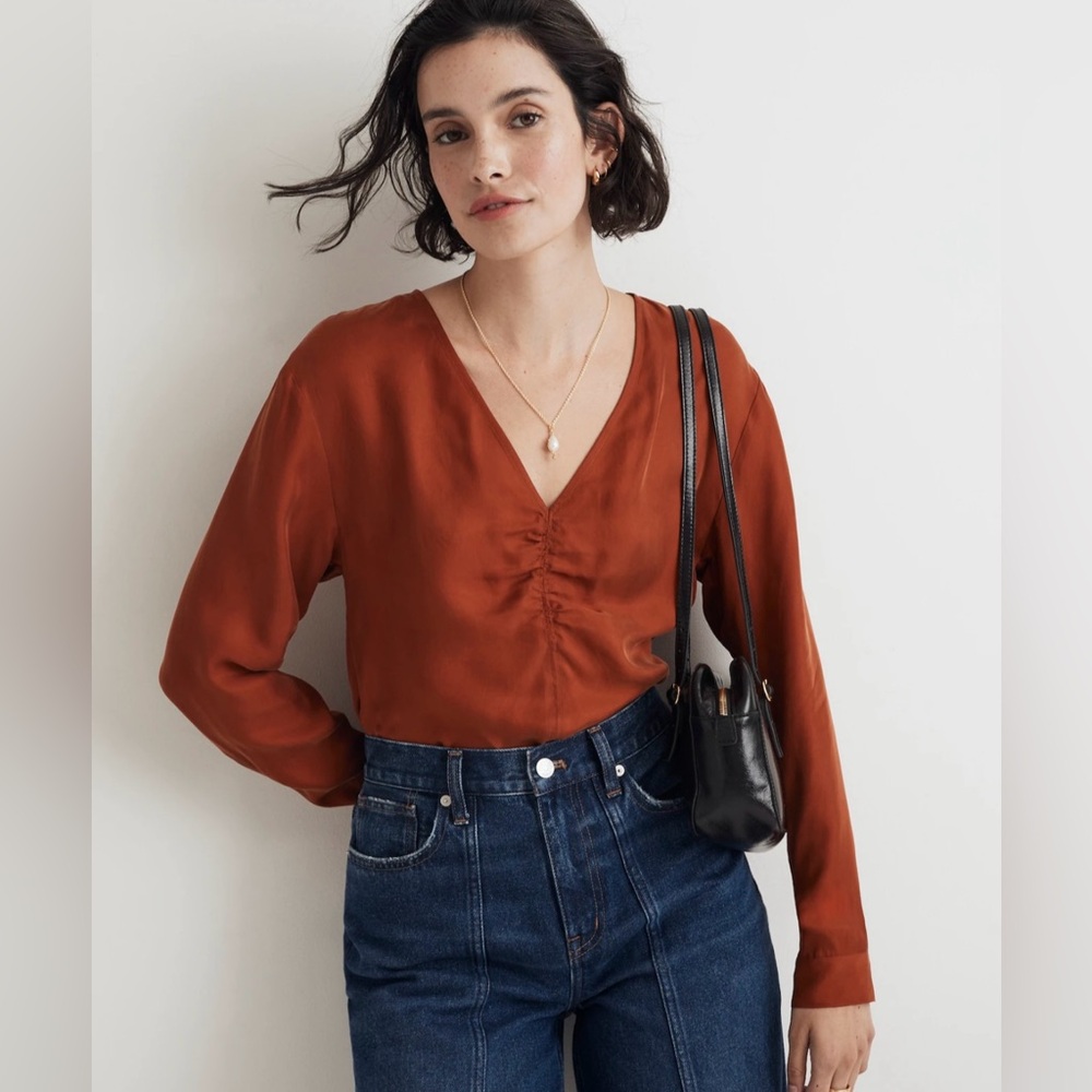 NWT Madewell Brushed Ruched-Front Top